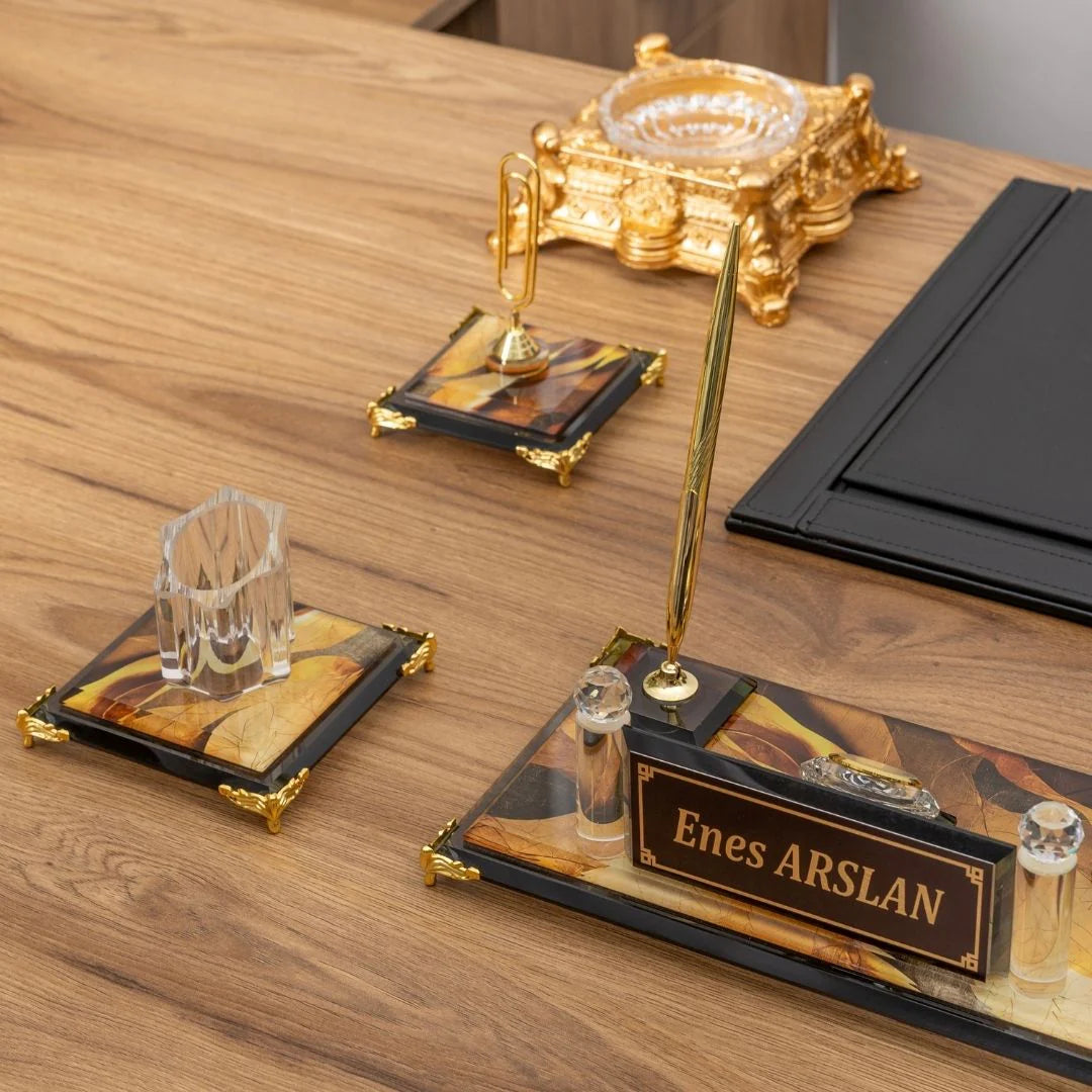 Siena | 9-Piece Crystal Desk Set & Nameplate Set