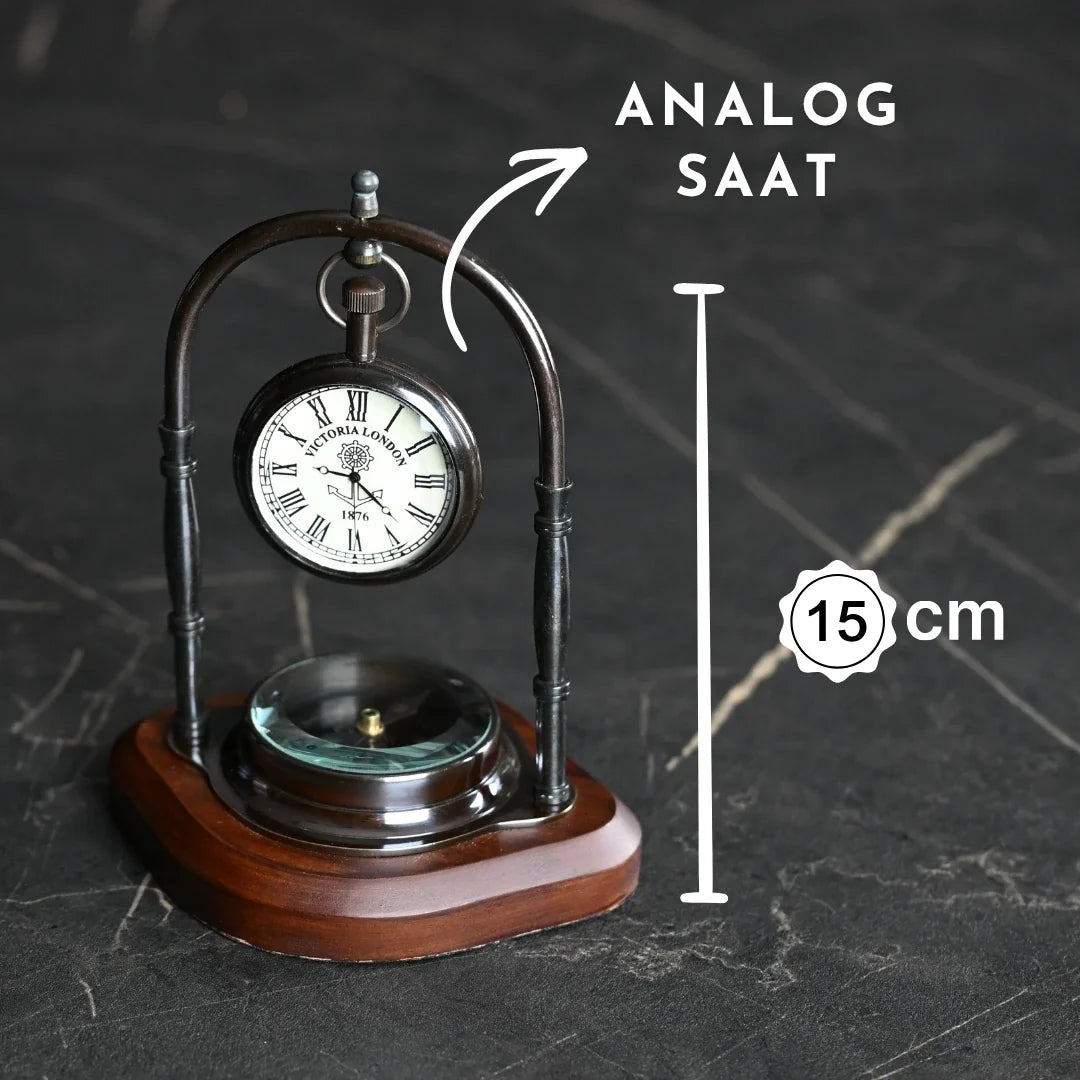 Vintage Desk Clock with Compass Detail