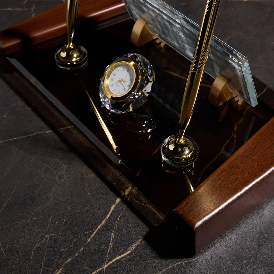 Brown | Crystal Desk Nameplate – Wood Base