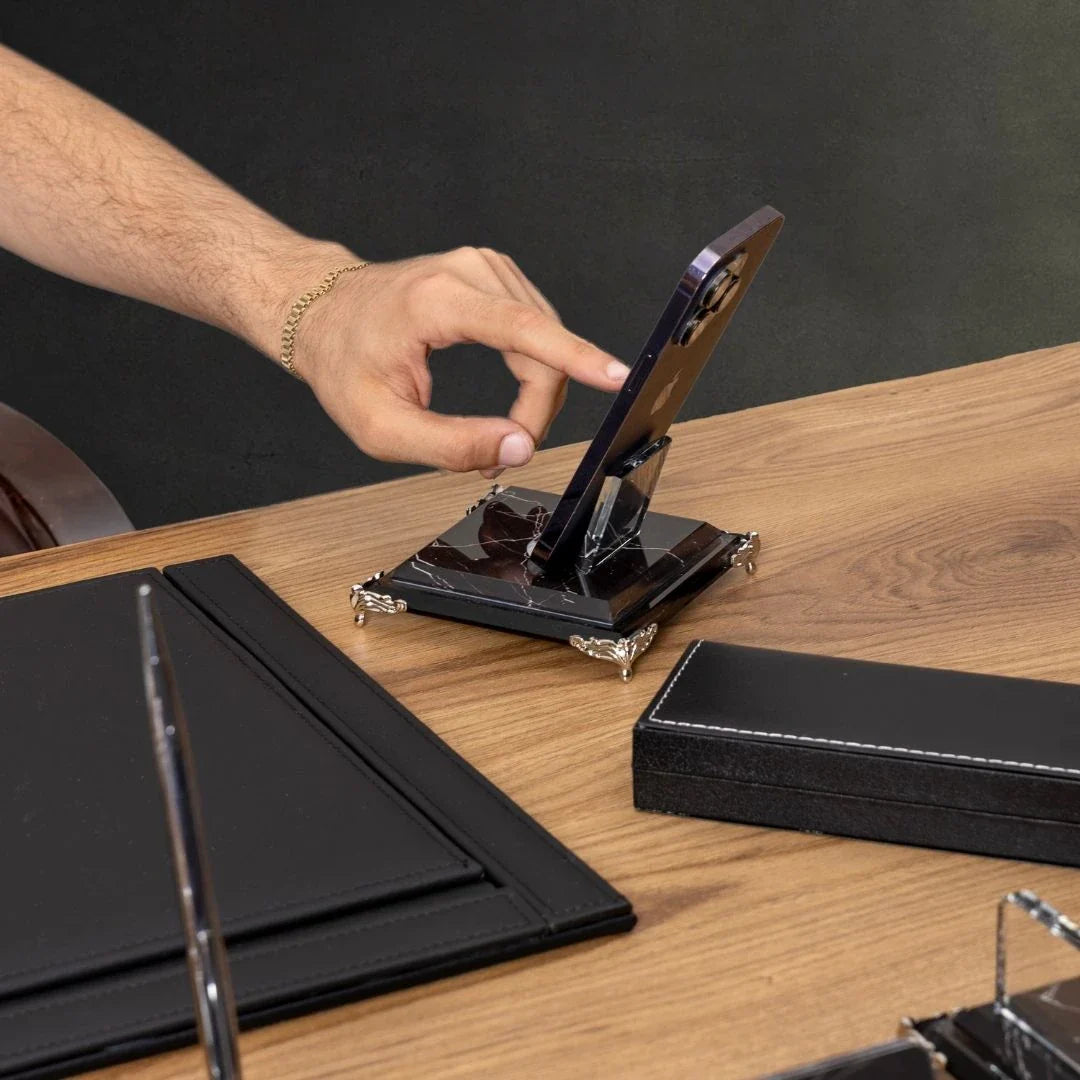Zebra Black | 12-Piece Crystal Desk Set & Nameplate Set