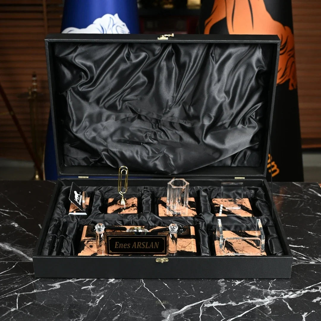 Napolion | Gift-Boxed 6-Piece Crystal Desk Set & Nameplate Set