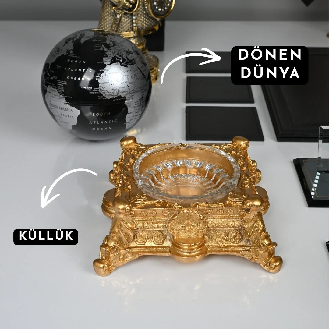 24-Piece Crystal Desk Set & Nameplate Set - Gold Accents