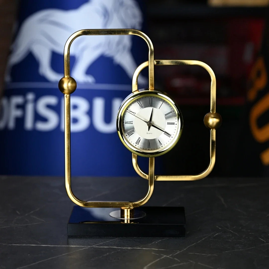 Modern Gold 30 cm Metal-Body Analog Desk Clock