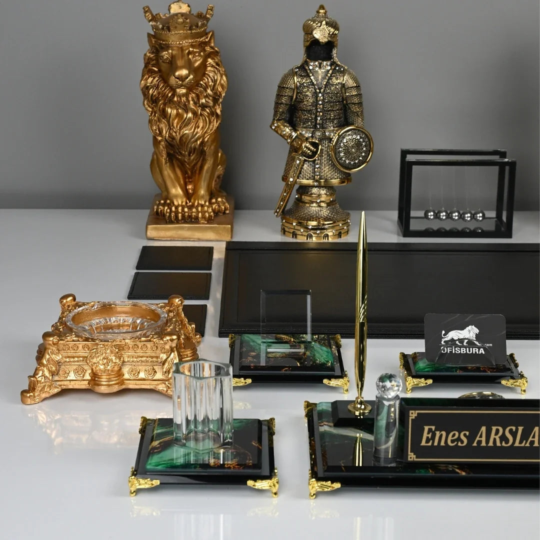 Emerald | 20-Piece Premium Crystal Desk Set & Nameplate Set