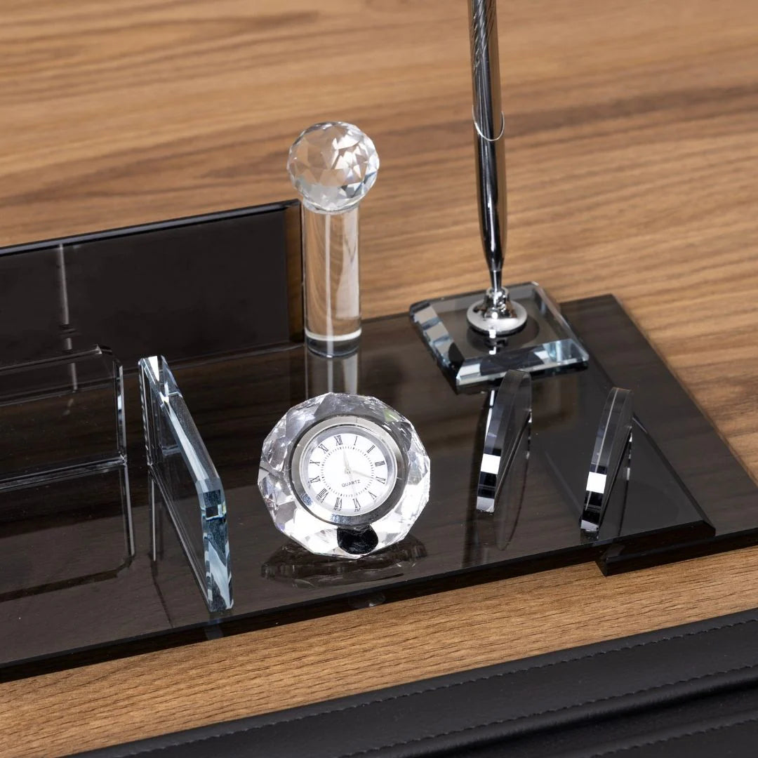 Special Crystal | 12-Piece Crystal Desk Set & Nameplate Set - Silver Accents
