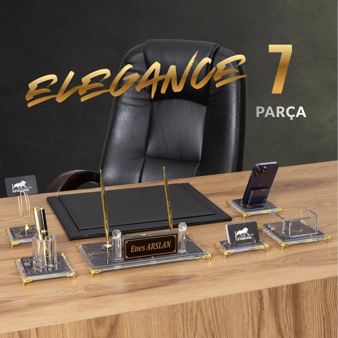 Elegance | 7-Piece Crystal Desk Set & Nameplate Set
