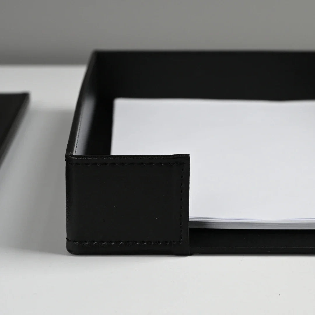 Black - Gold Black 8-Piece Leather Desk Set