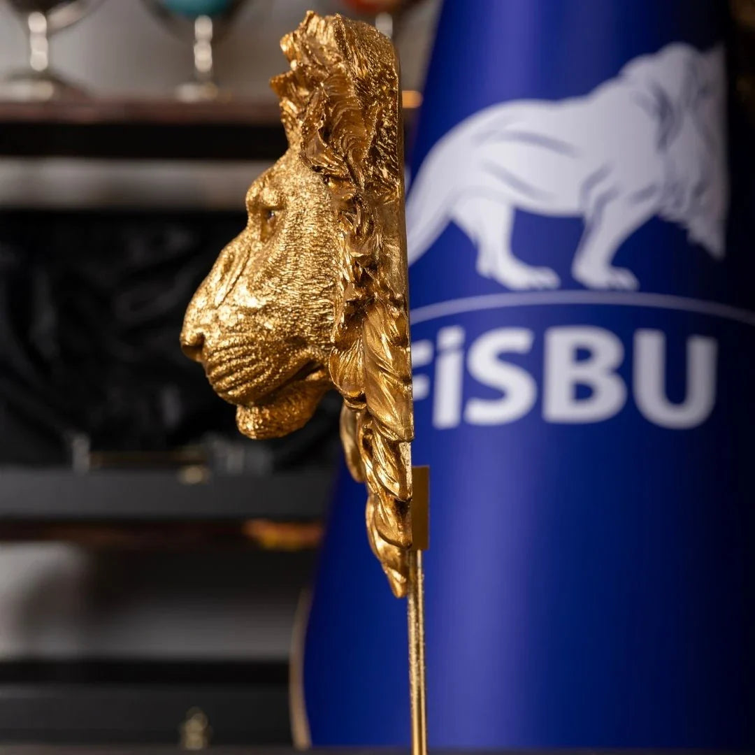 Lion Head Figurine | 30 cm Gold Polyester