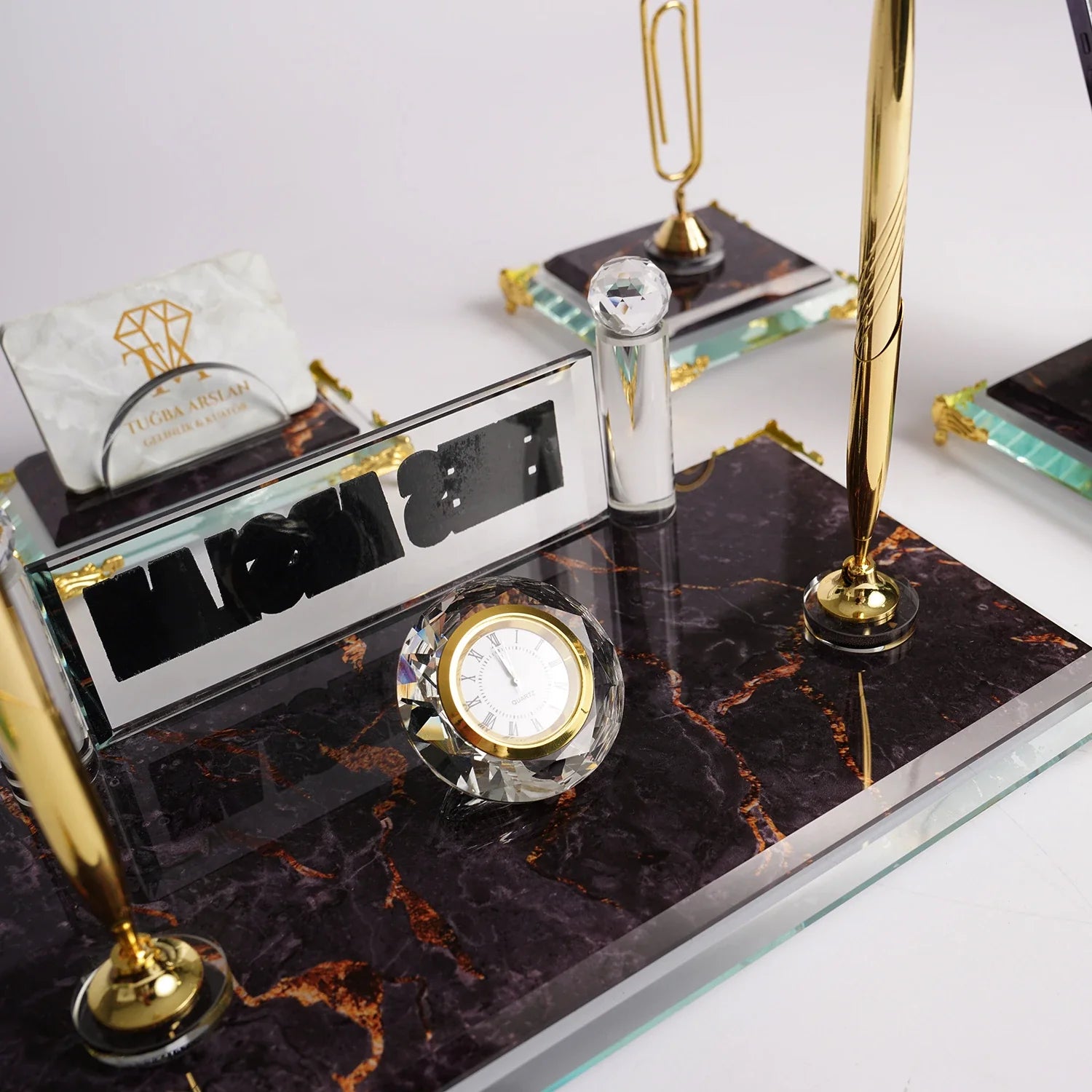 Elegance | Gift-Boxed 6-Piece Crystal Desk Set & Nameplate Set