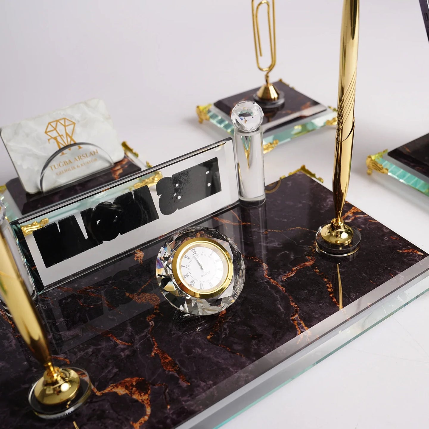 Elegance | Gift-Boxed 6-Piece Crystal Desk Set & Nameplate Set