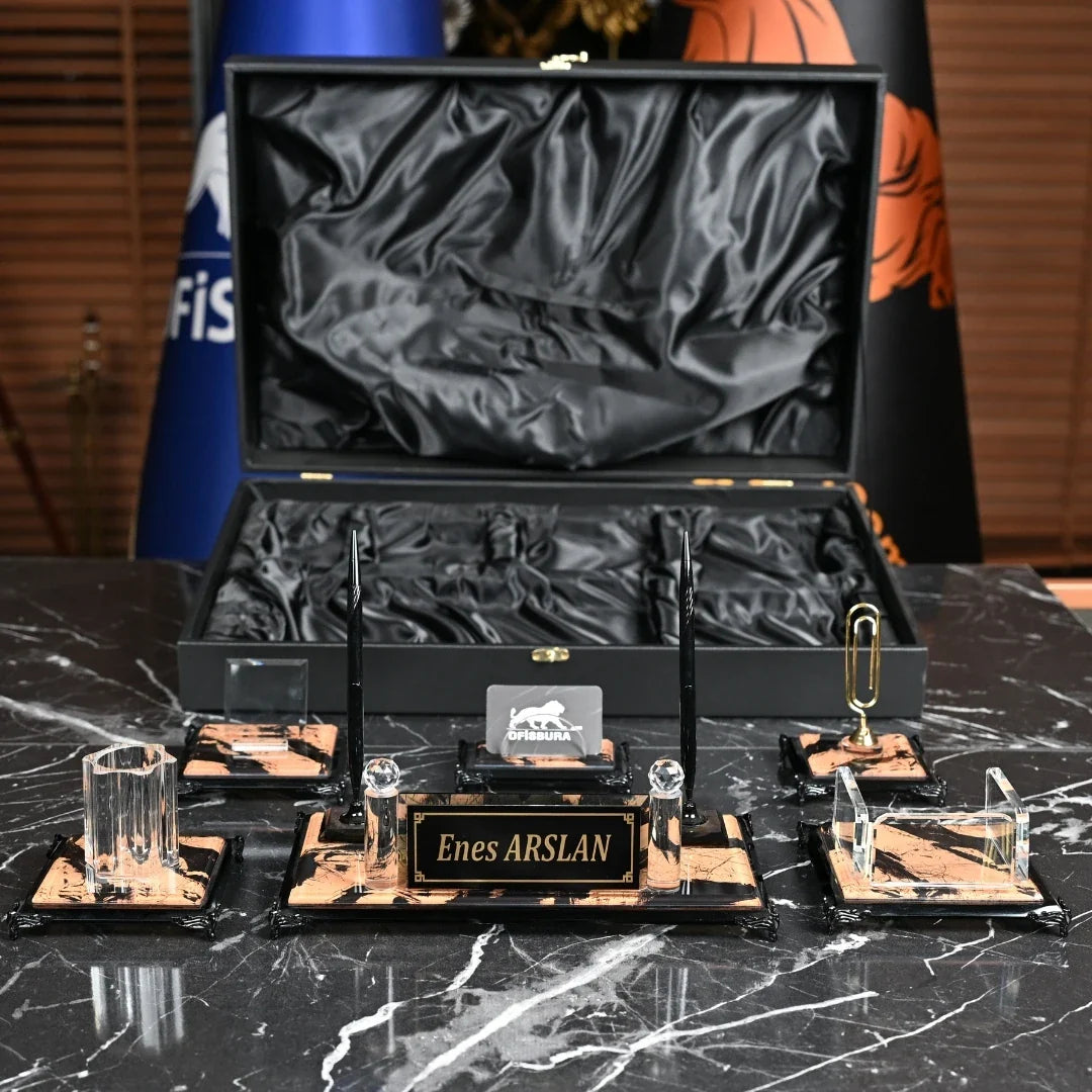 Napolion | Gift-Boxed 6-Piece Crystal Desk Set & Nameplate Set
