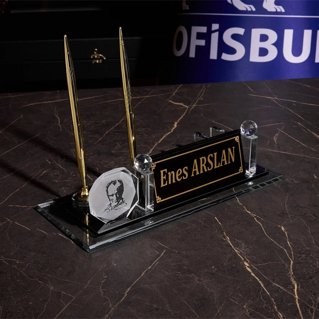 Atatürk Crystal Desk Nameplate Gold | Personalized
