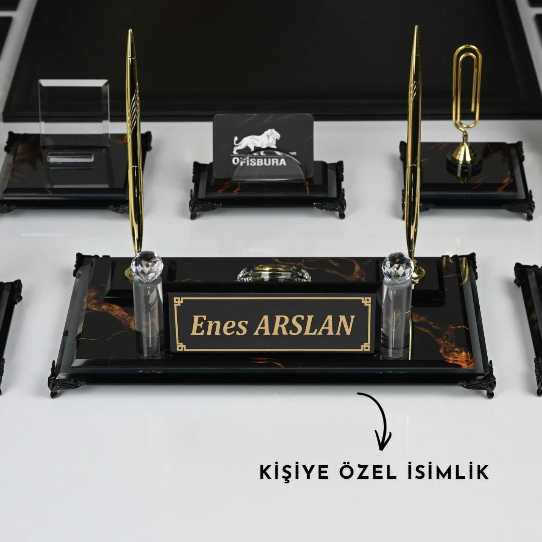 Negro | 20-Piece Premium Crystal Desk Set & Nameplate Set