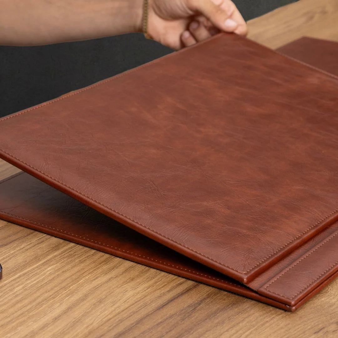 Classic Tan Leather 8-Piece Desk Set