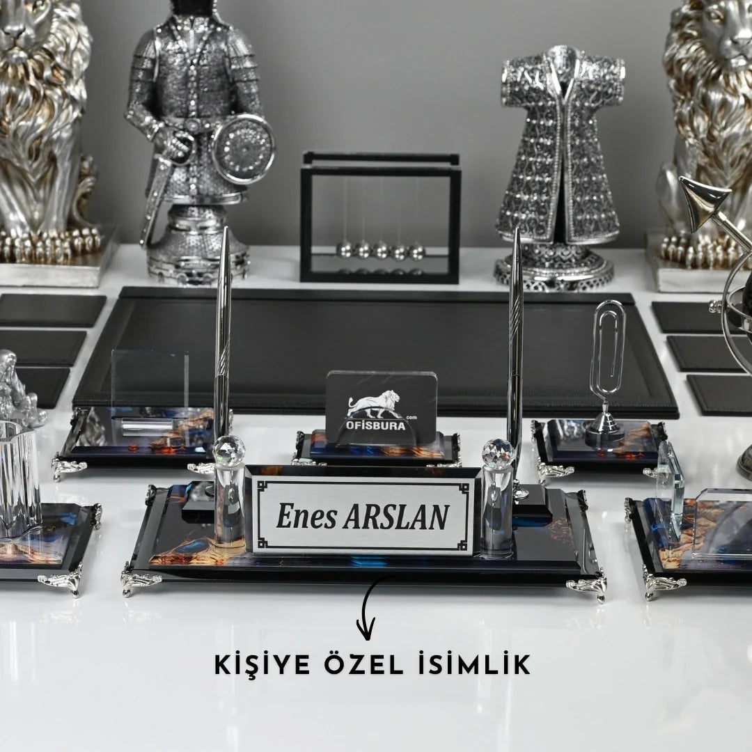 Sapphire | 20-Piece Premium Crystal Desk Set & Nameplate Set