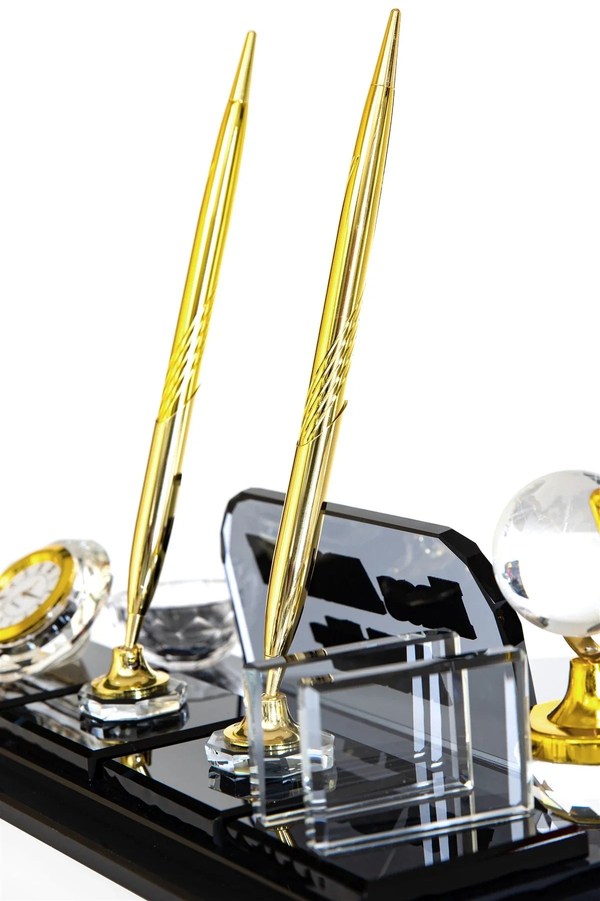 Global Crystal Desk Nameplate Desktop Set - Gold Base