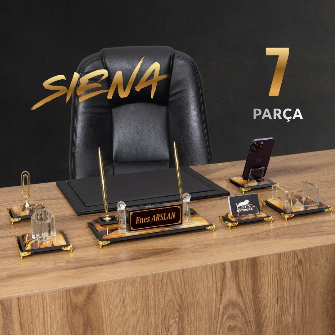 Siena | 7-Piece Crystal Desk Set & Nameplate Set
