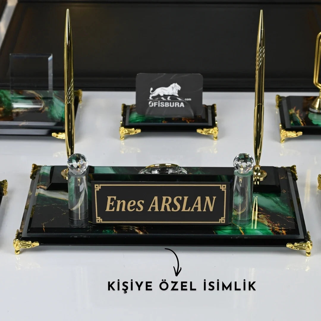 Emerald | 20-Piece Premium Crystal Desk Set & Nameplate Set
