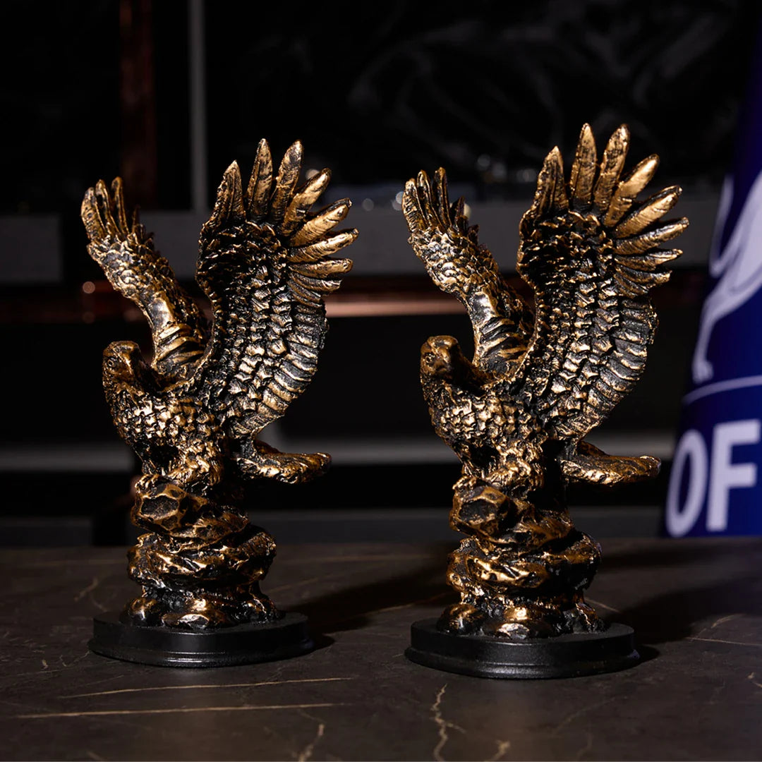 2-Piece Eagle Figurine Set | Black Polyester