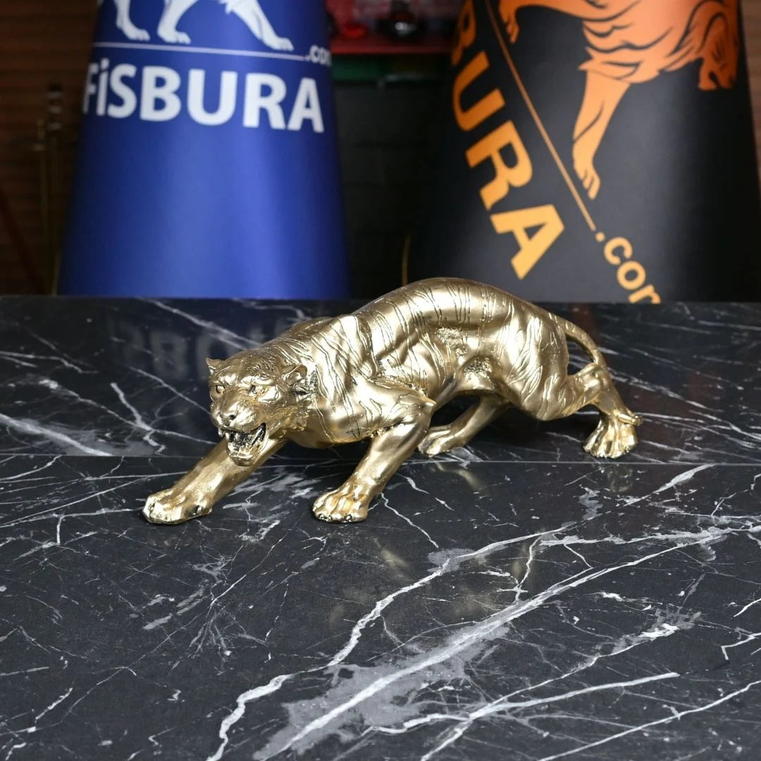 Large Fierce Tiger Statue Gold - 50 cm Luxury Office Accessory