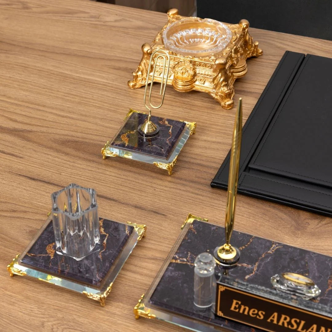 Elegance | 9-Piece Crystal Desk Set & Nameplate Set