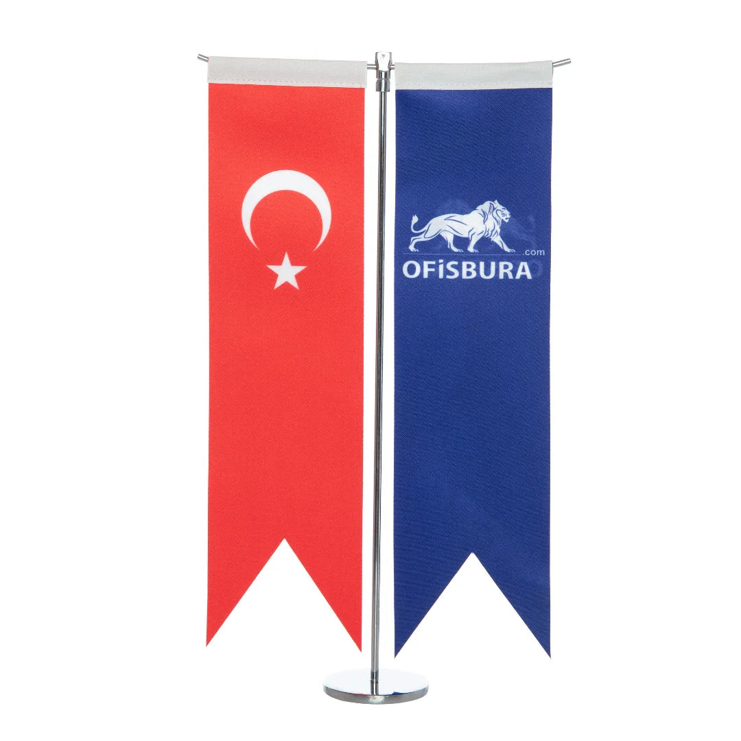 Dual T Table Flag, Chrome Pole - Personalized Logo Desktop Flag Set