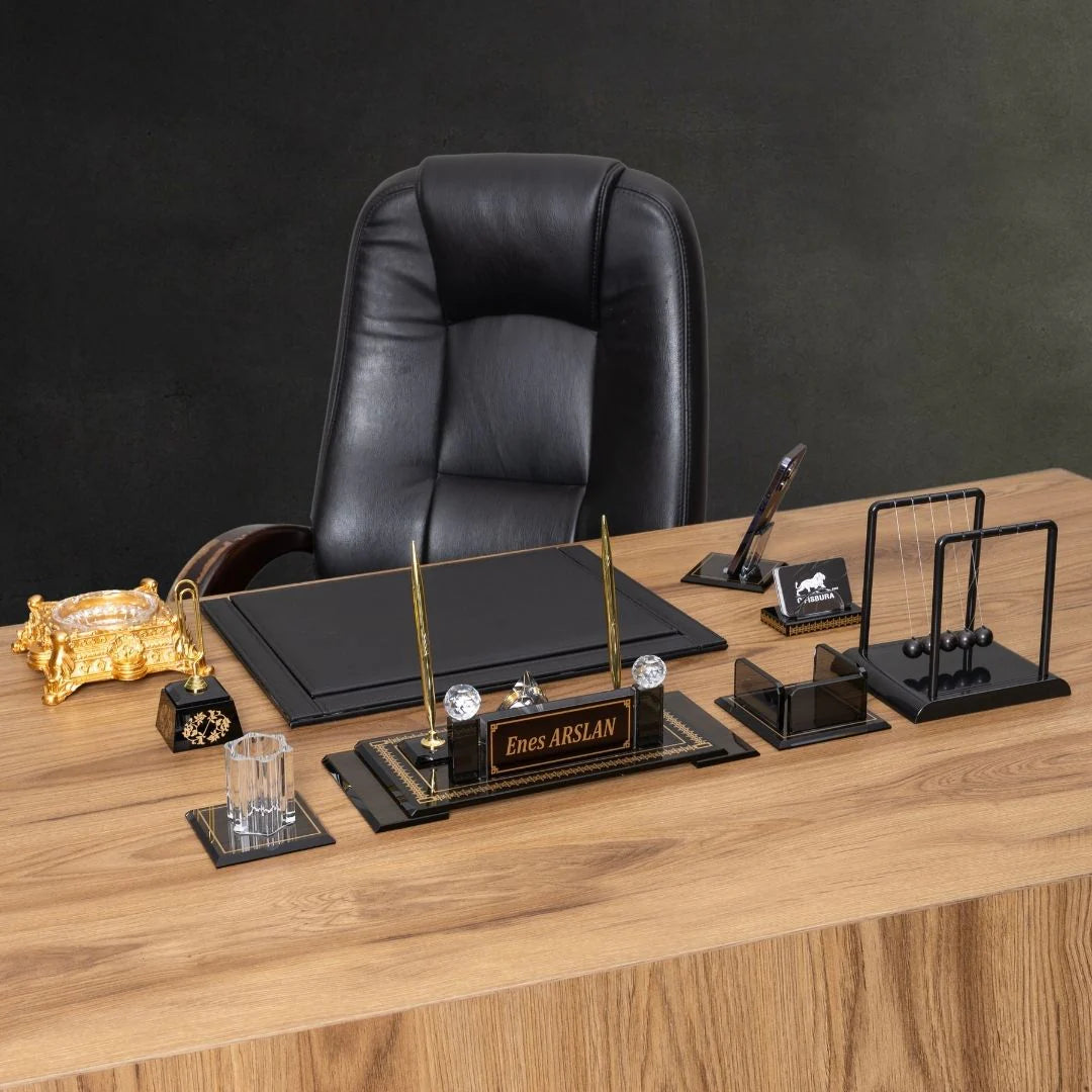 Diamond | 9-Piece Premium Crystal Desk Set & Nameplate Set
