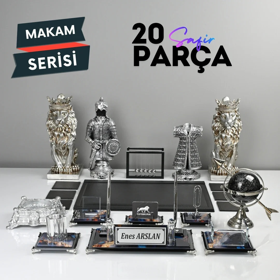 Sapphire | 20-Piece Premium Crystal Desk Set & Nameplate Set