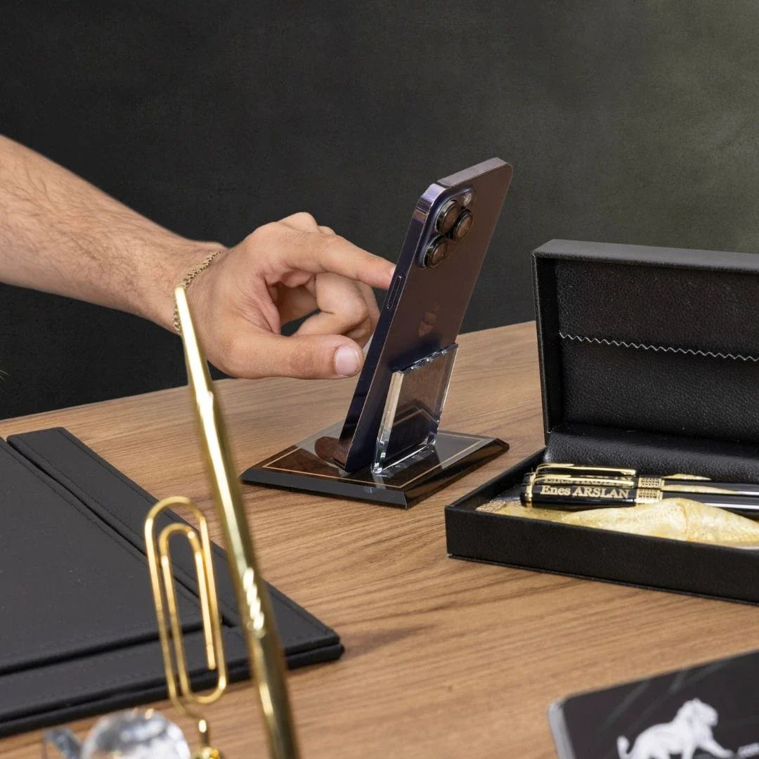 Special Crystal | 12-Piece Crystal Desk Set & Nameplate Set - Gold Accents