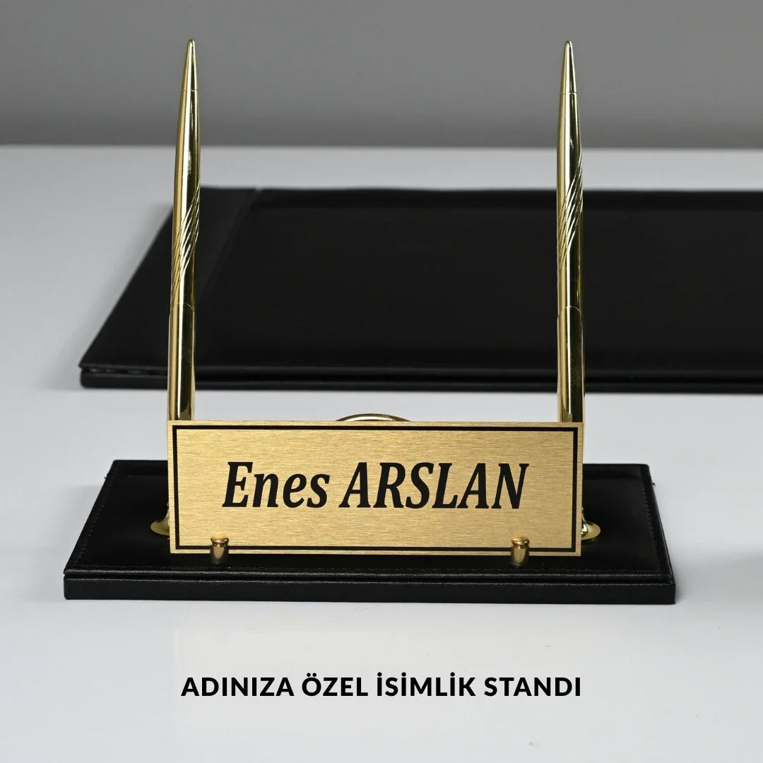 Black - Gold Black 8-Piece Leather Desk Set