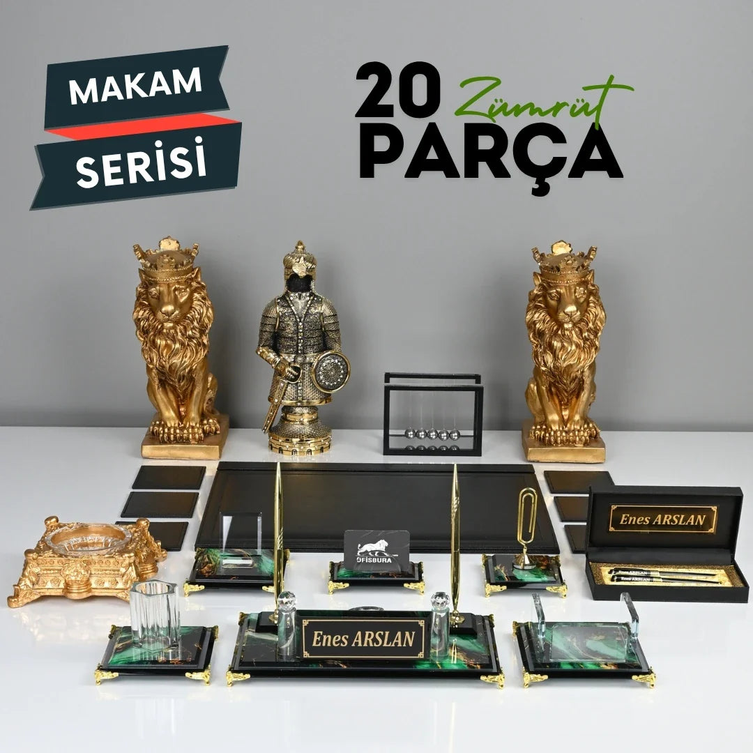 Emerald | 20-Piece Premium Crystal Desk Set & Nameplate Set
