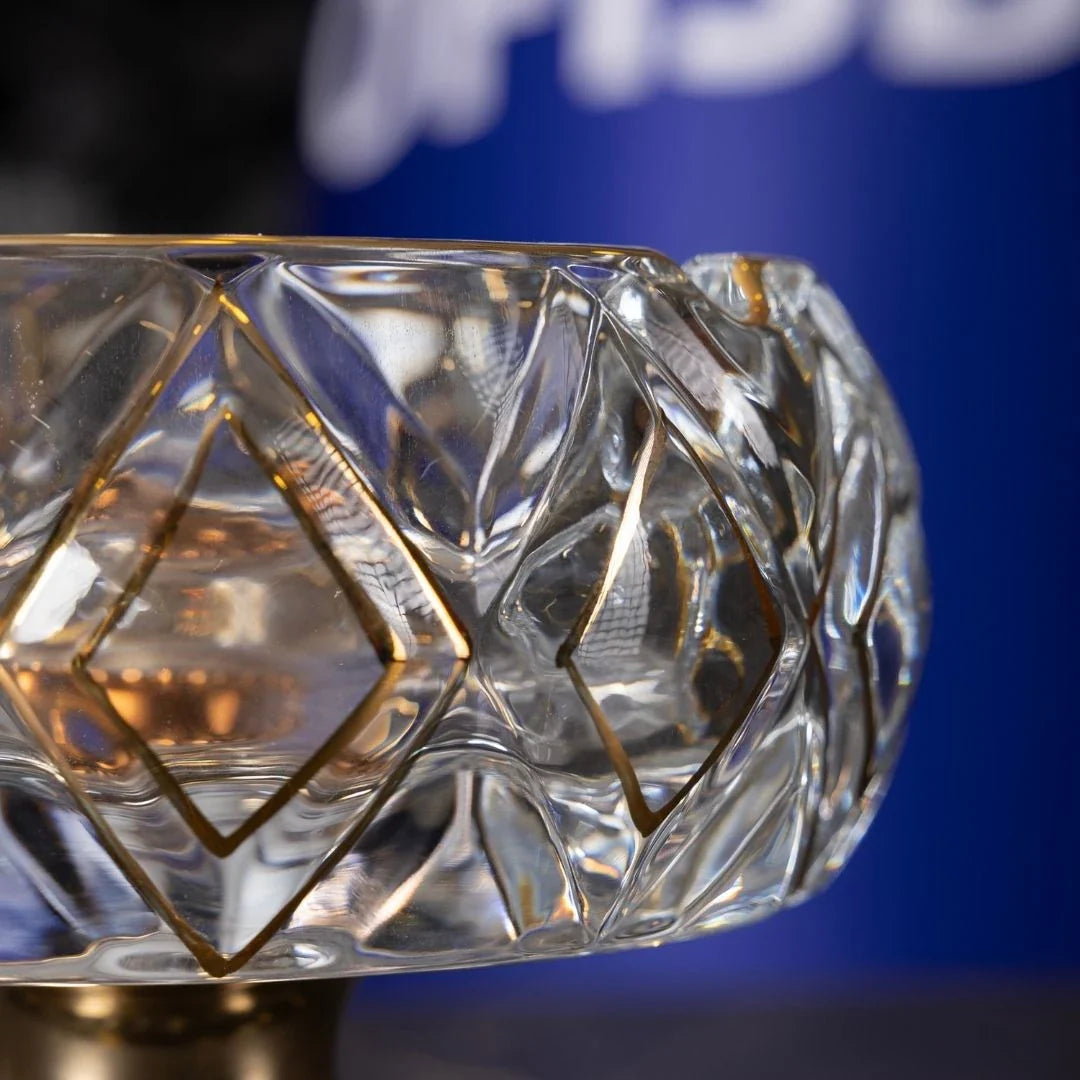 Crystal Glass Ashtray, Gold Detail, Footed - 15 cm