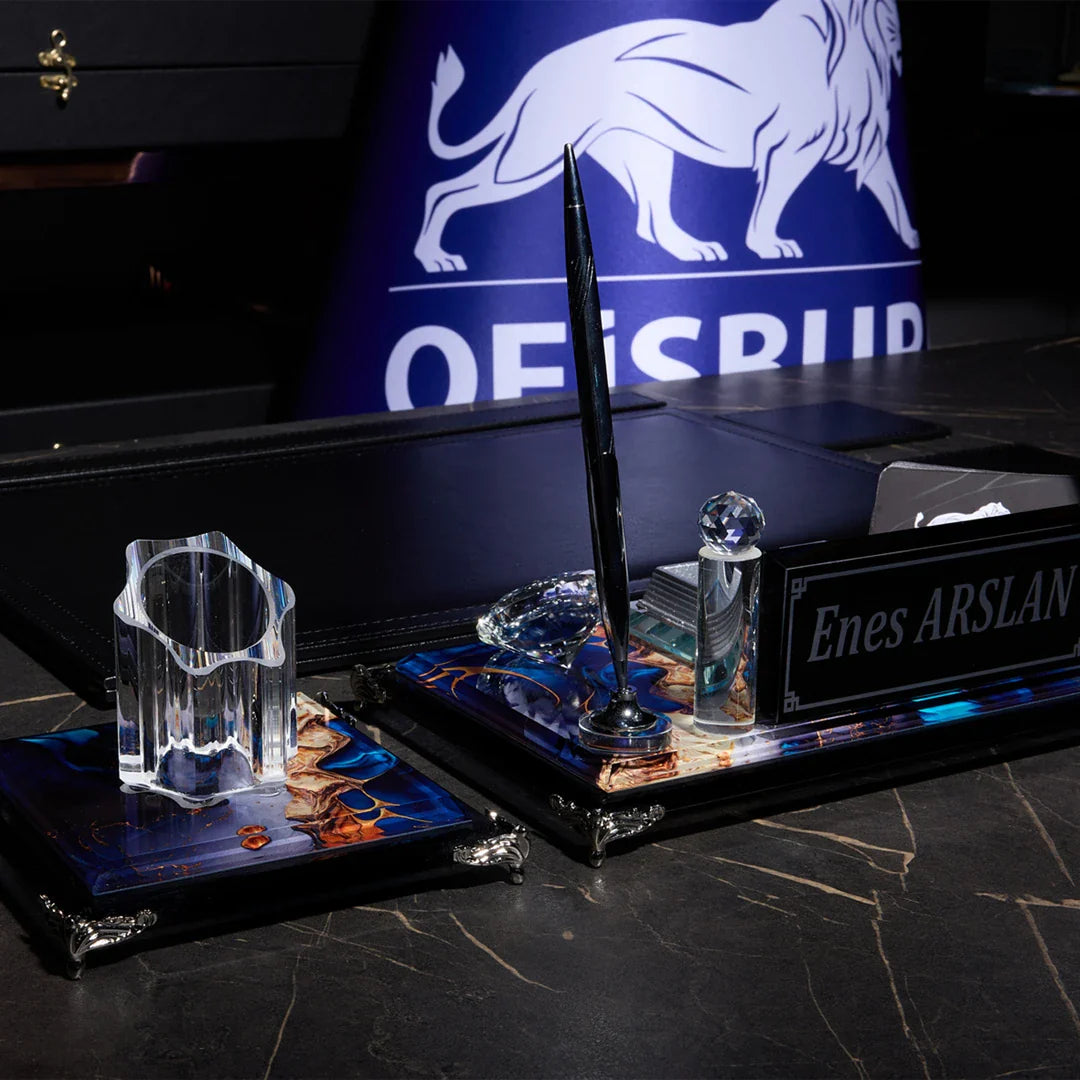 Sapphire | 8-Piece Crystal Desk Set & Nameplate Set