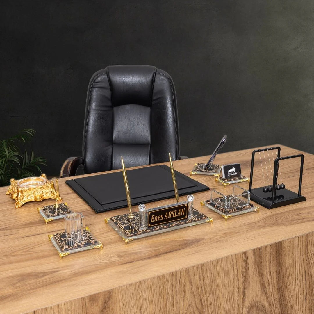 Prestige | 9-Piece Crystal Desk Set & Nameplate Set