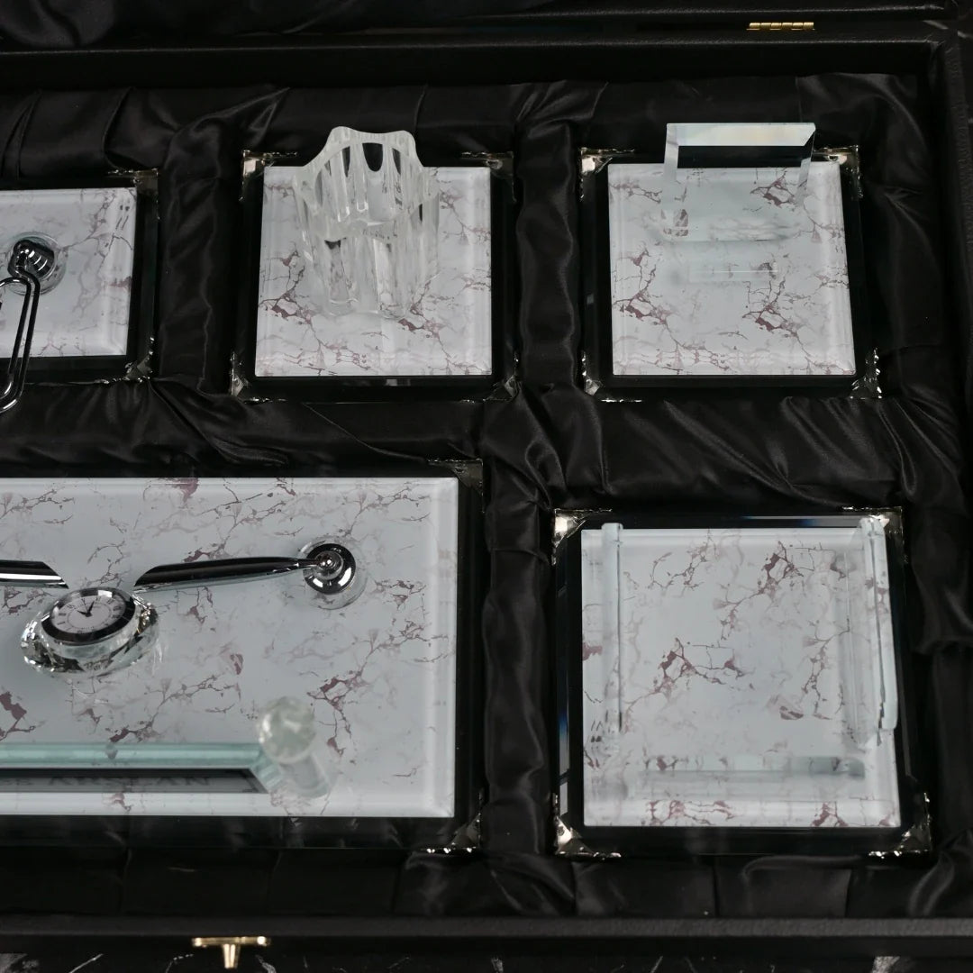 Pearl | Gift-Boxed 6-Piece Crystal Desk Set & Nameplate Set