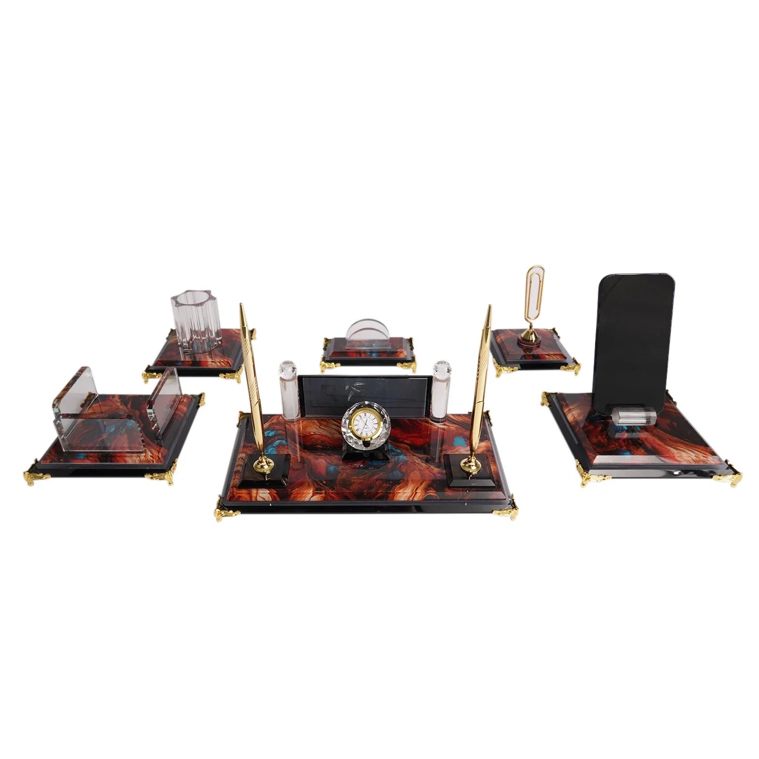 Royalty | Gift-Boxed 6-Piece Crystal Desk Set & Nameplate Set