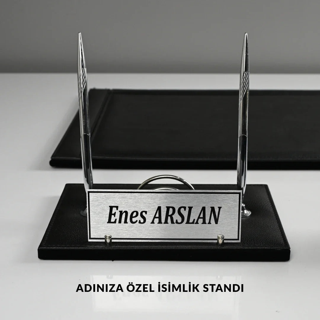 Black - Silver Black 8-Piece Leather Desk Set