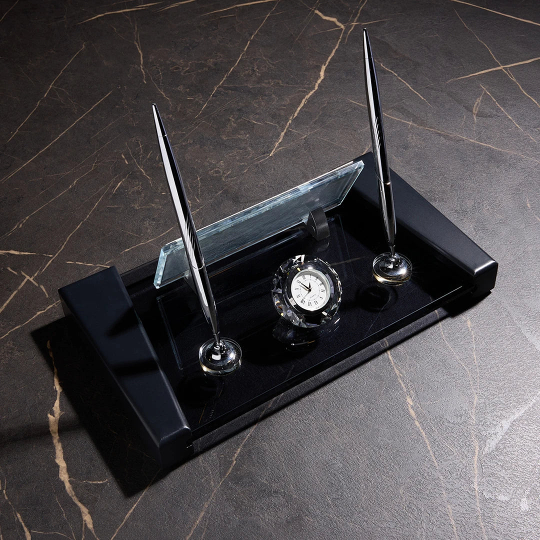 Anthracite | Crystal Desk Nameplate – Wood-Base Office Desktop Nameplate