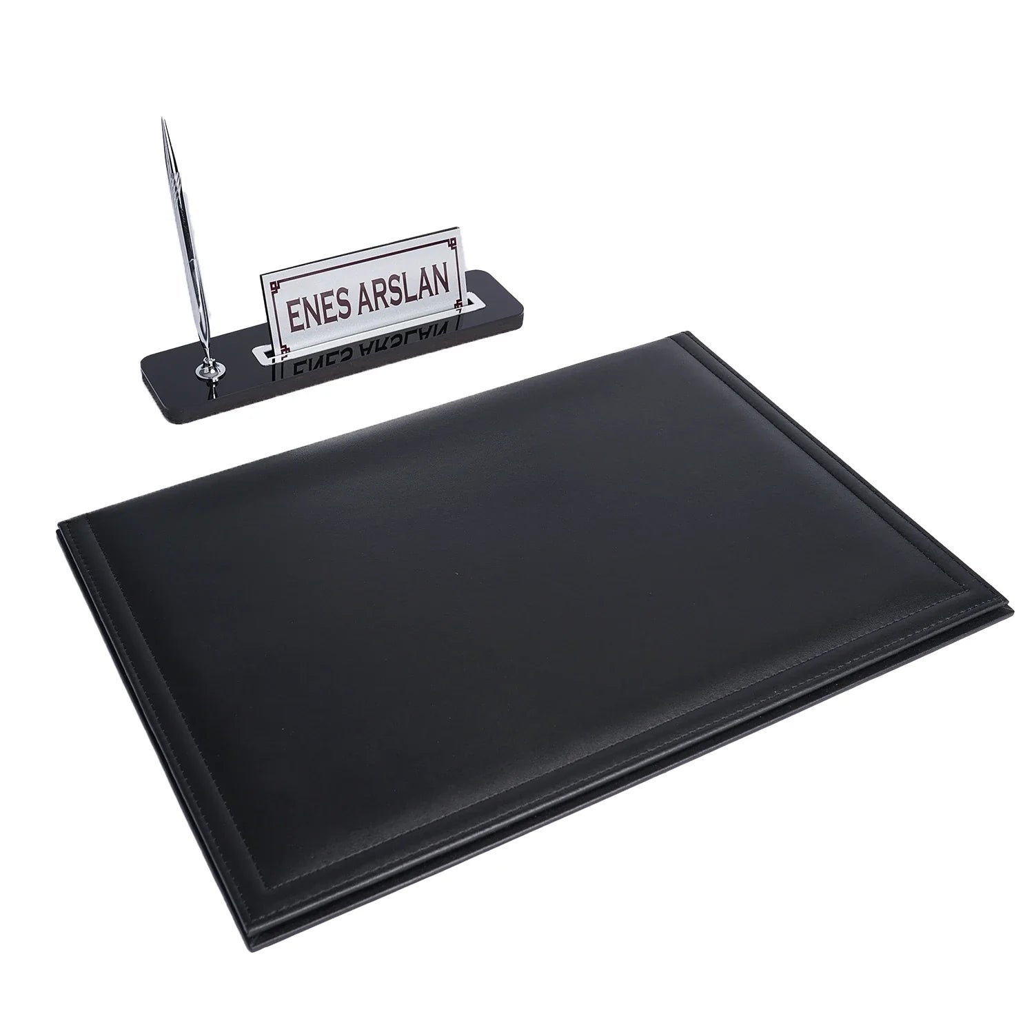 2-Piece Desk Set with Nameplate - Silver