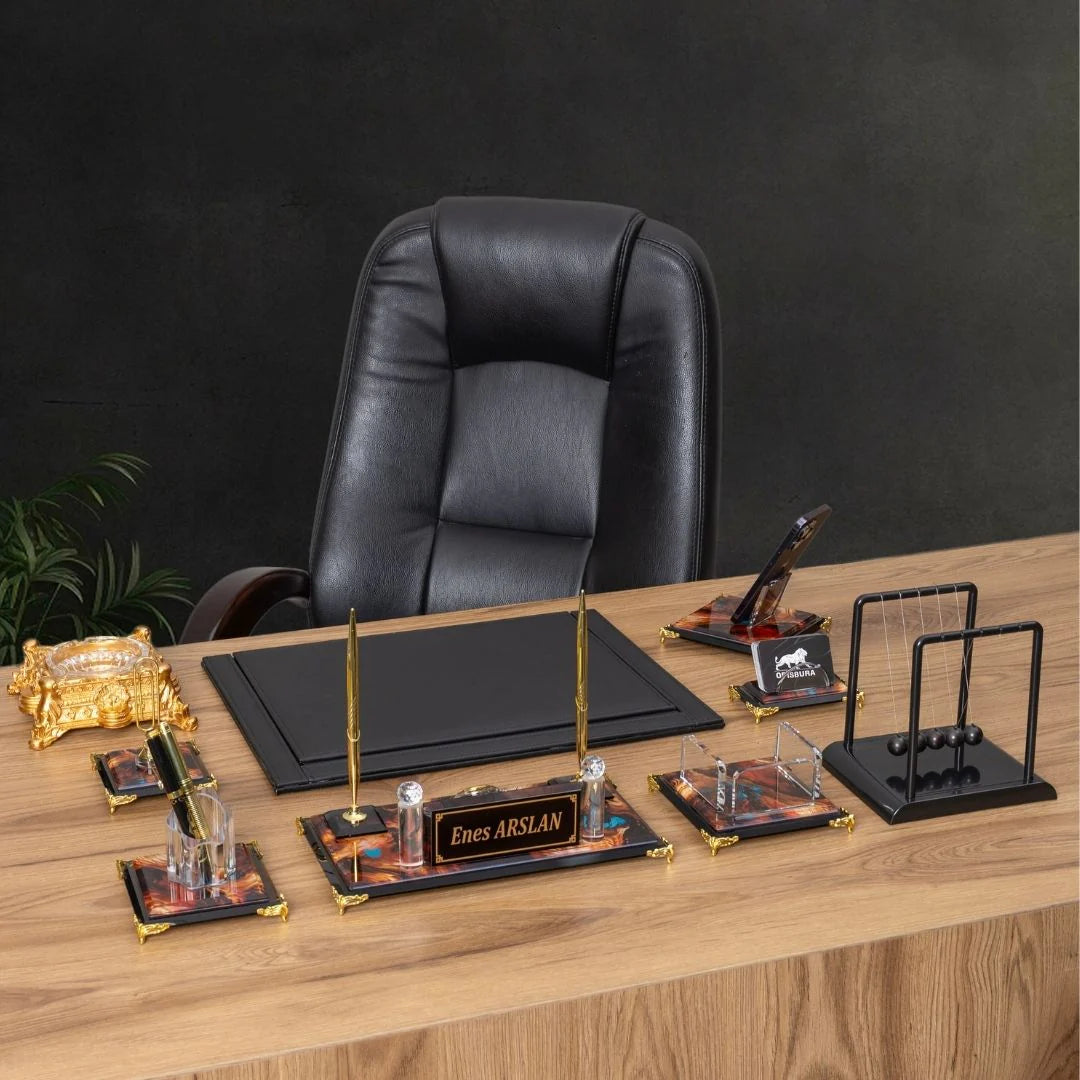 Royalty | 9-Piece Crystal Desk Set & Nameplate Set