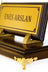Gold-Base Wooden Desk Nameplate with Single Pen Holder