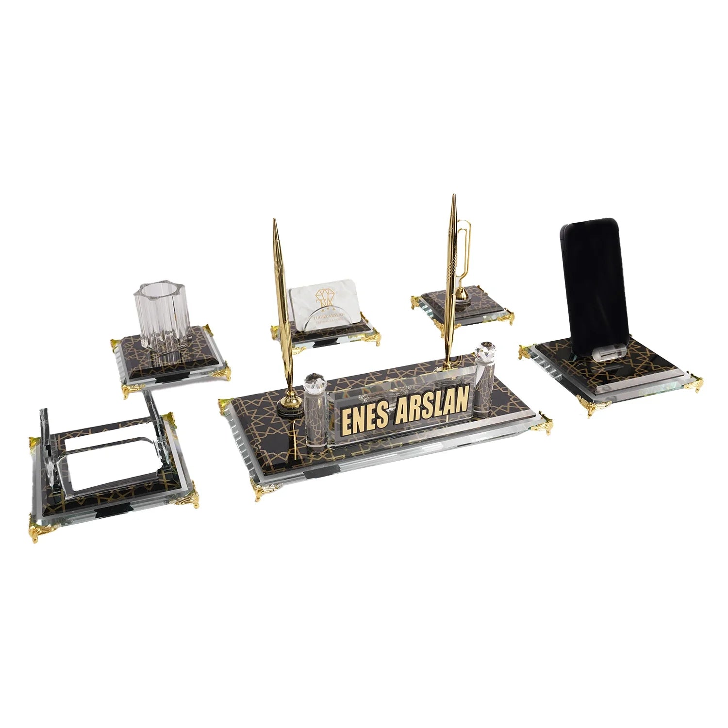 Prestige | Gift-Boxed 6-Piece Crystal Desk Set & Nameplate Set