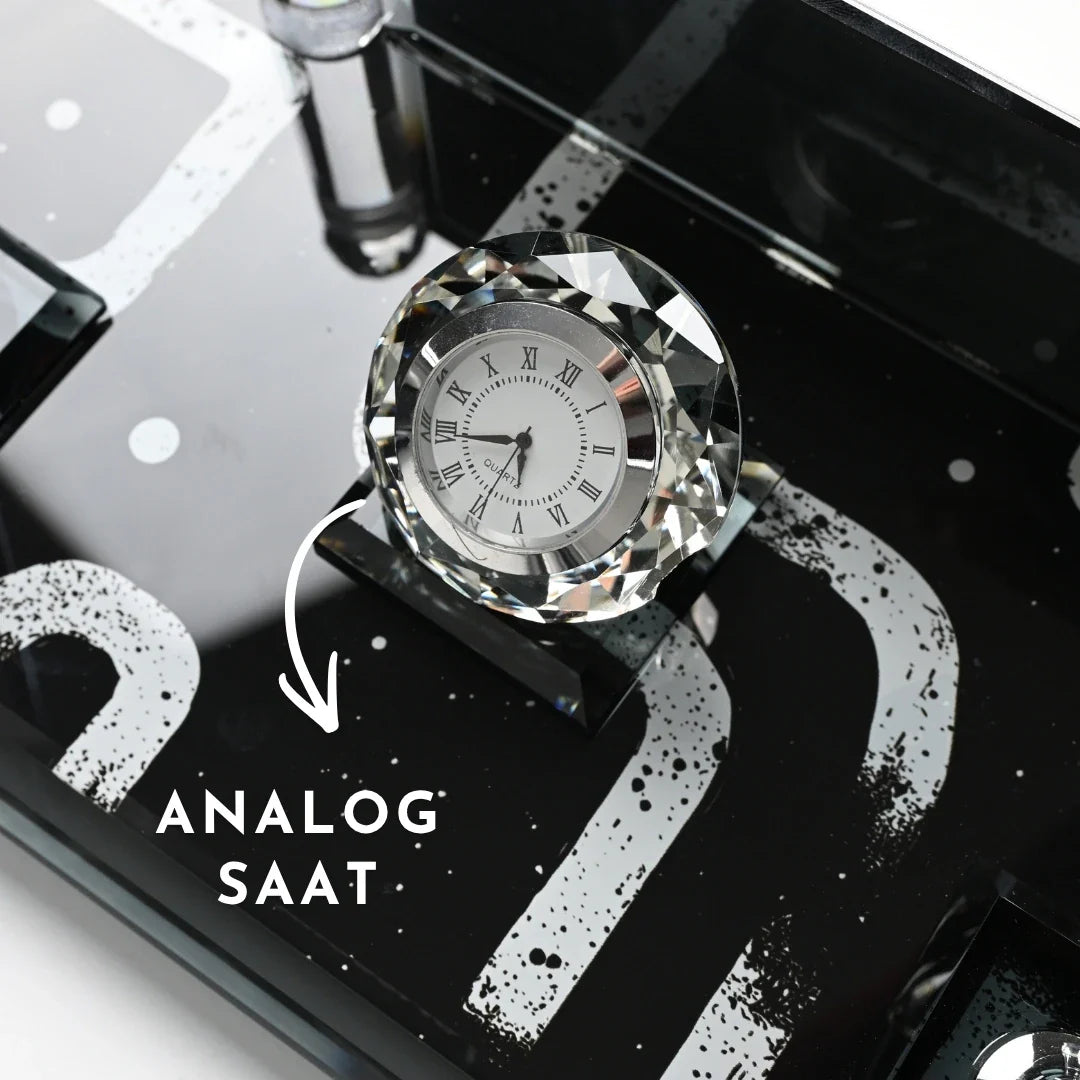 Piano Black | 20-Piece Premium Crystal Desk Set & Nameplate Set