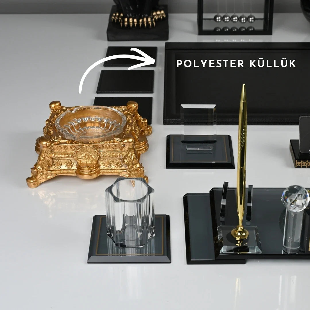 Special Crystal | 20-Piece Premium Crystal Desk Set & Nameplate Set - Gold Accents