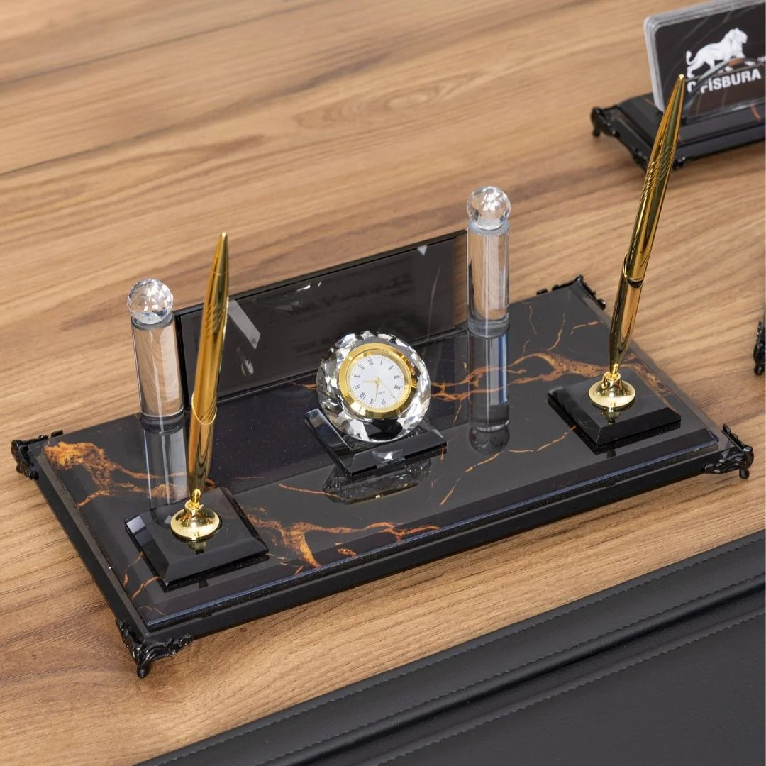 Negro | 12-Piece Crystal Desk Set & Nameplate Set