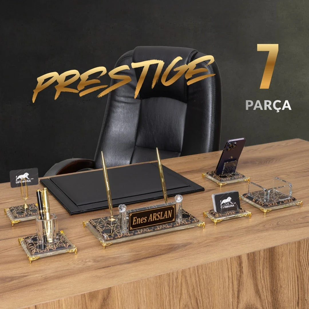Prestige | 7-Piece Crystal Desk Set & Nameplate Set