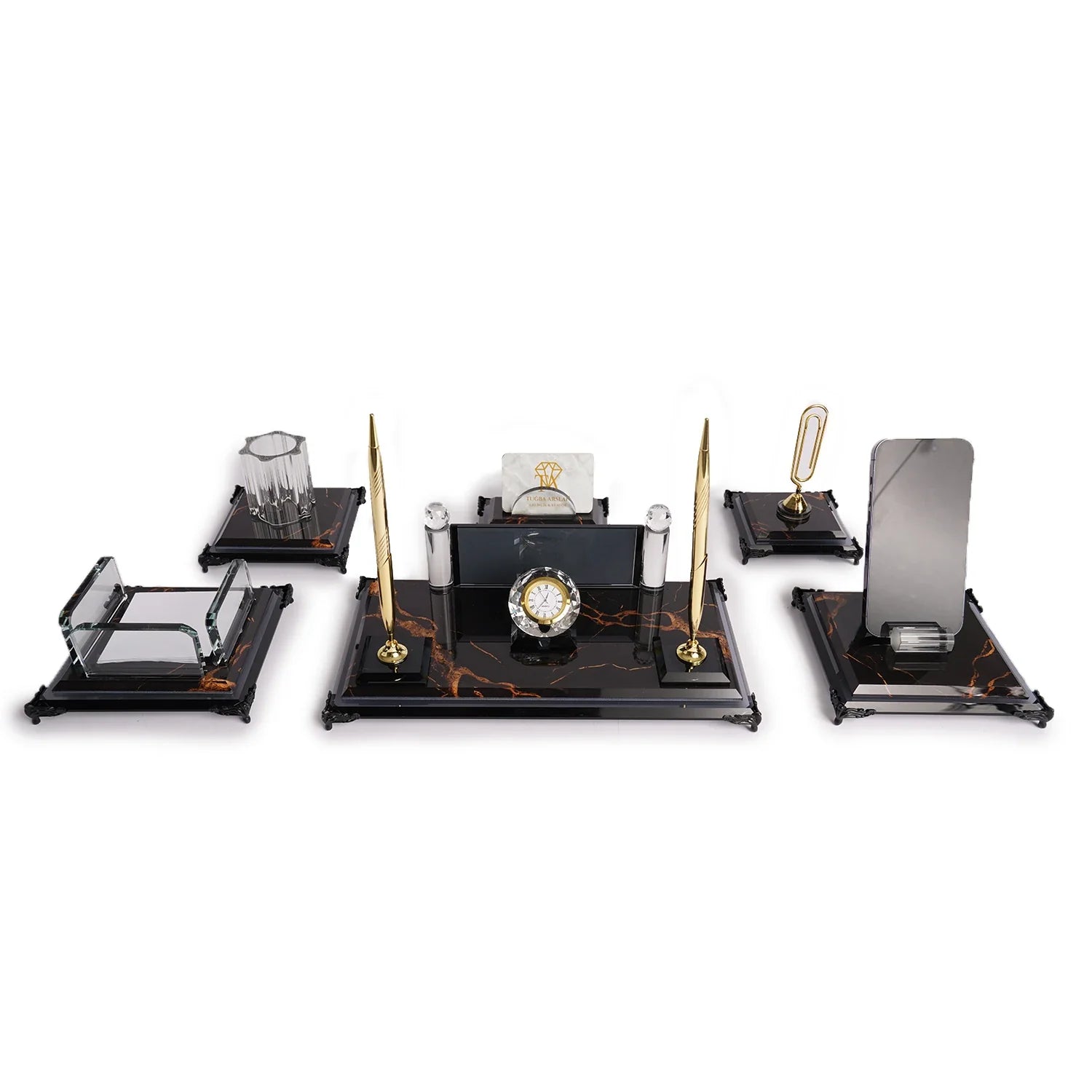 Negro | Gift-Boxed 6-Piece Crystal Desk Set & Nameplate Set