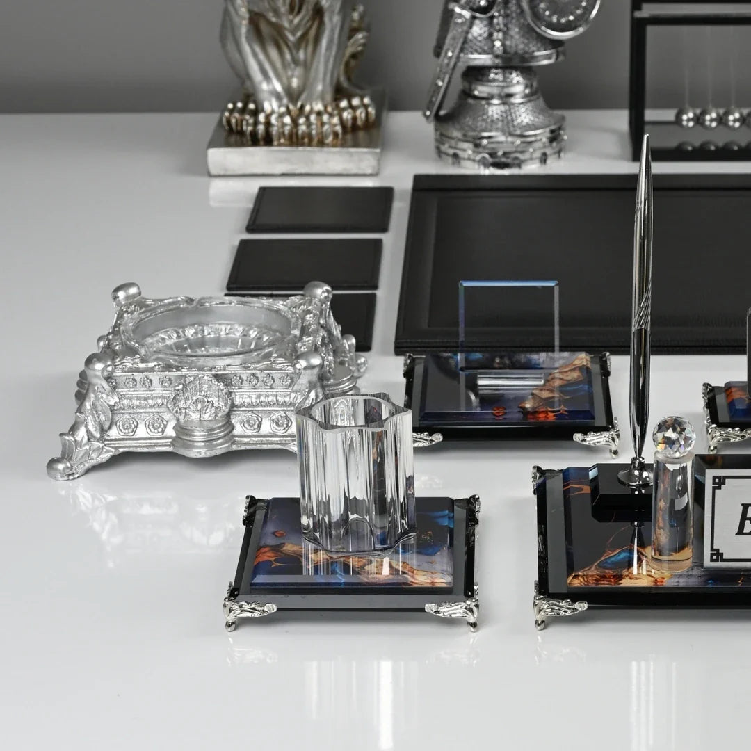 Sapphire | 20-Piece Premium Crystal Desk Set & Nameplate Set