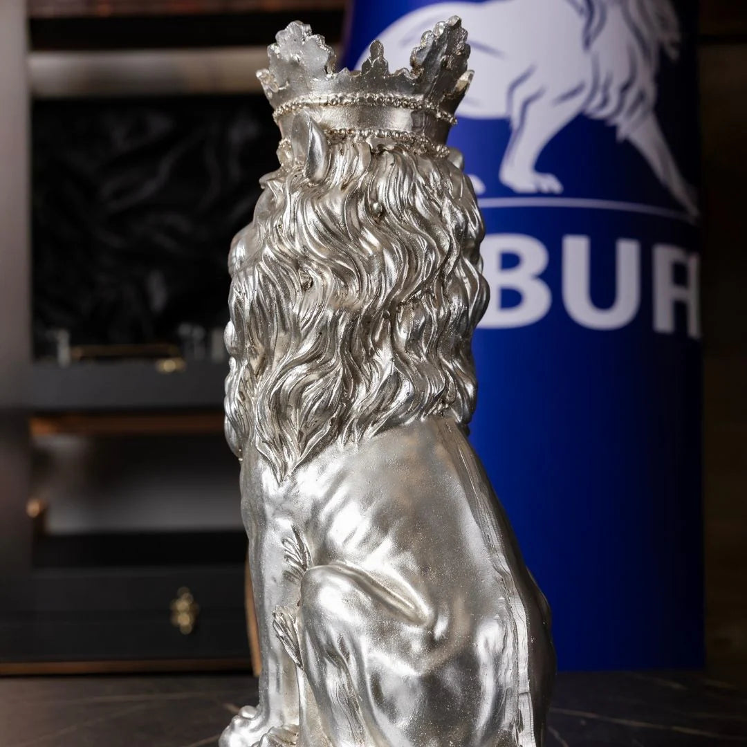 2-Piece Silver King Lion Figurine Set | 35 cm Polyester