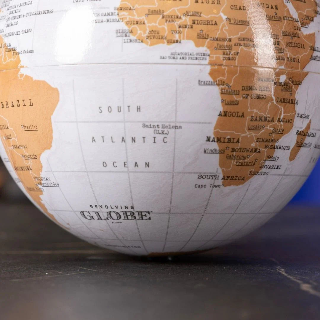 360° Automatic Rotating World Map | Brown & White
